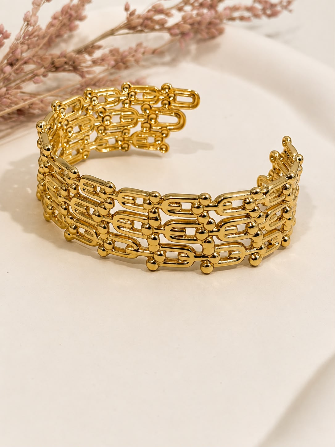 Celeste Woven Gold Cuff Bracelet | 18K Gold Plated | 316L Stainless Steel