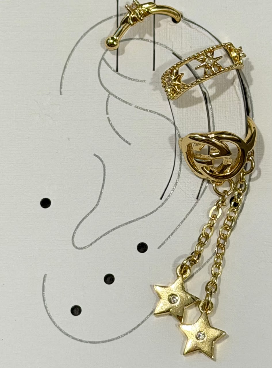 Rebel Star Ear Cuff | Set of 3 | 18k Gold Plated