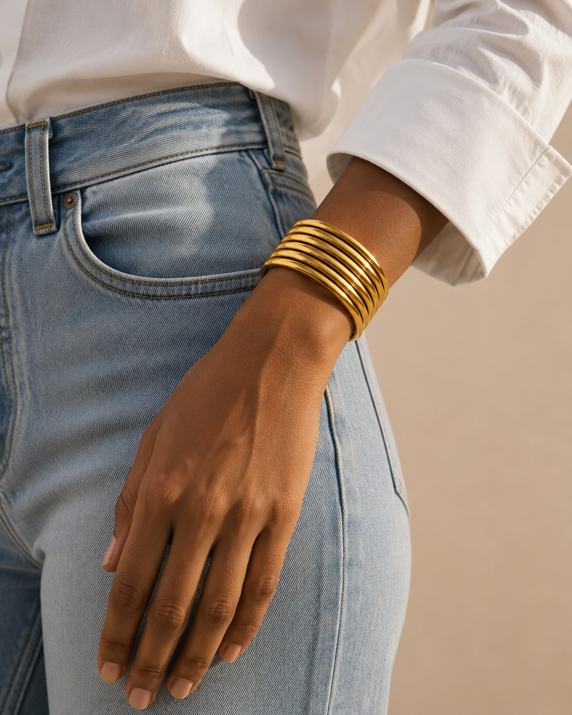 Luxury 18K Gold Plated Ribbed Cuff | 316L Steel Bracelet