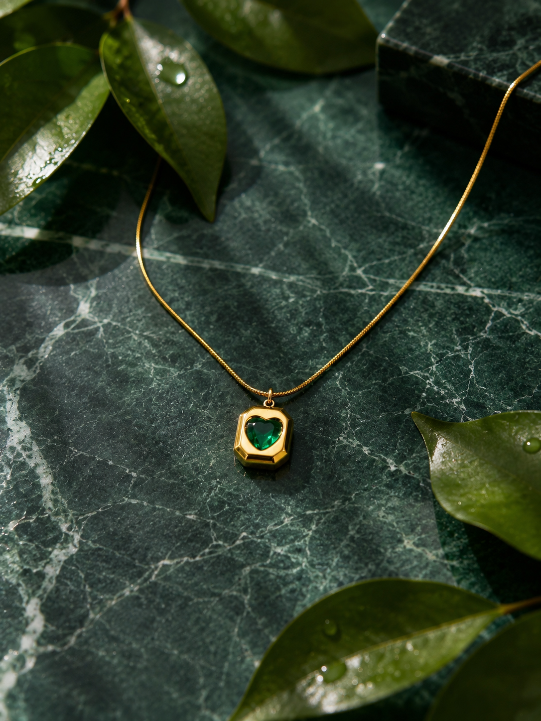 Enchanted Green Heart Pendant Necklace | 18K Gold Plated | Waterproof & Tarnish-Free