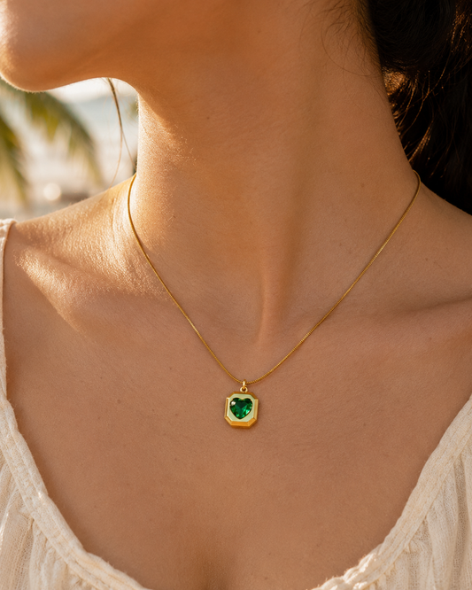 Enchanted Green Heart Pendant Necklace | 18K Gold Plated | Waterproof & Tarnish-Free