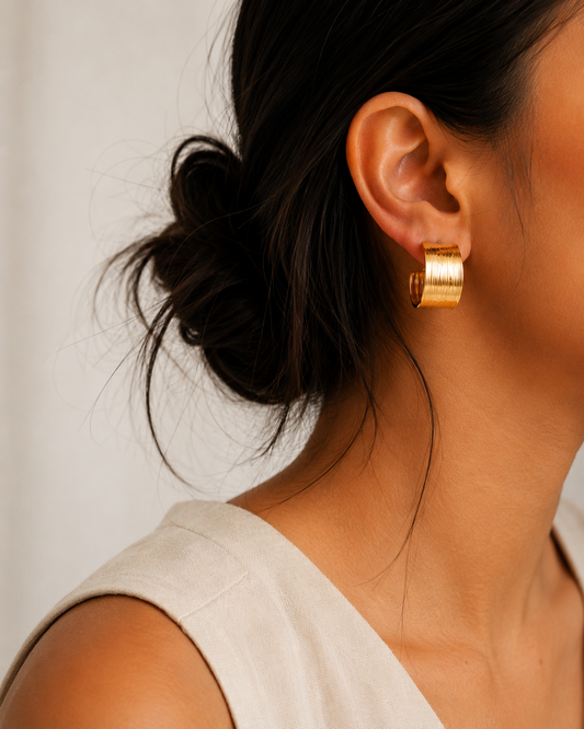 Sol Gold Ribbed Hoop Earrings | 18K Gold Plated