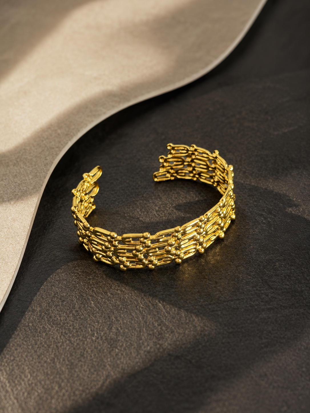 Celeste Woven Gold Cuff Bracelet | 18K Gold Plated | 316L Stainless Steel