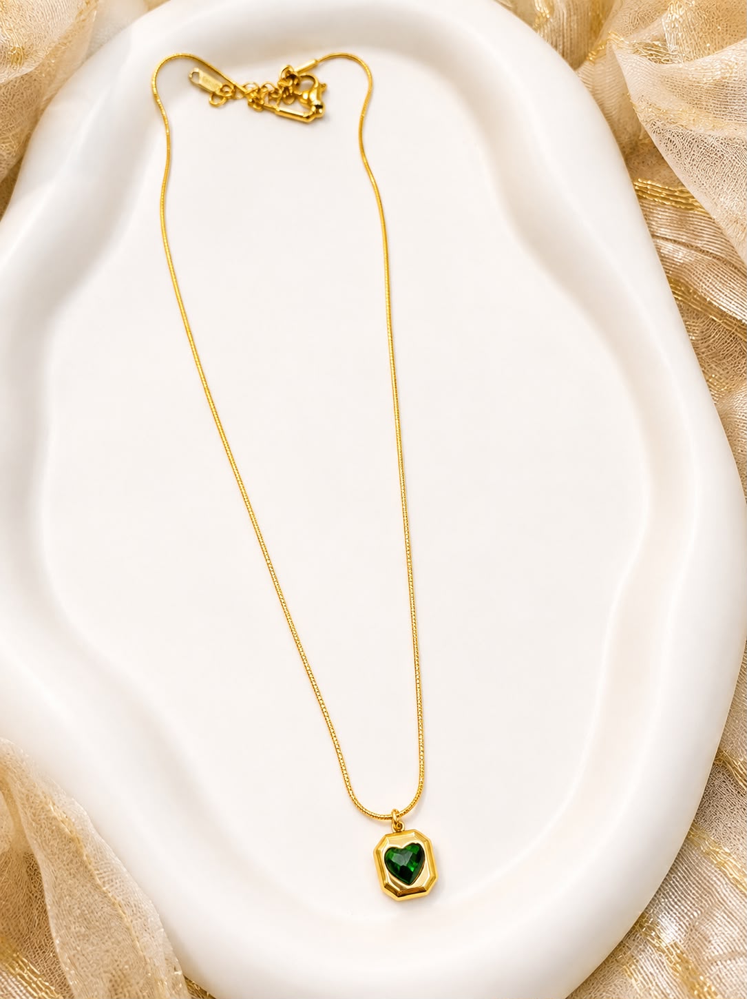Enchanted Green Heart Pendant Necklace | 18K Gold Plated | Waterproof & Tarnish-Free