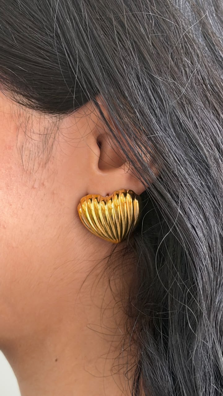 Vintage Heart Studs | 18K Gold Plated