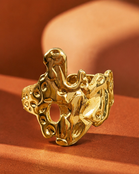 Molten Muse Sculptural Statement Ring | 18K Gold Stainless Steel | Waterproof & Anti-Tarnish