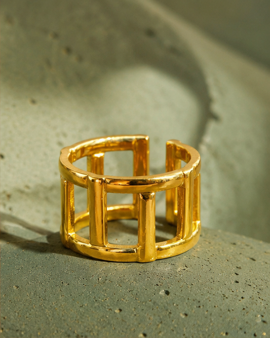 Atria Ring Modern Geometric Frame Statement Ring | 18K Gold Stainless Steel | Waterproof & Anti-Tarnish