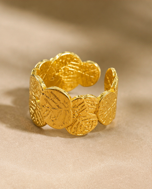 Tara Textured Coin Disc Adjustable Ring | 18K Gold Plated | Waterproof & Anti-Tarnish